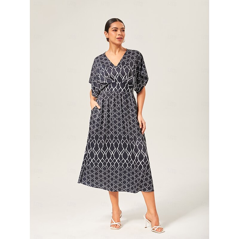 Geometric Print V-Neck Cinched Maxi Dress4