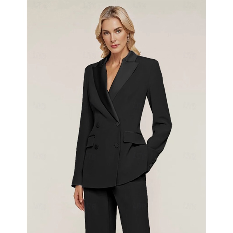Women's Blazer Sport Coat Formal Wedding Guest Chiffon Elegant Long Sleeve Peak Lapel Double Breasted4