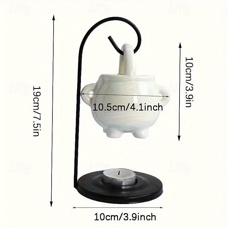 1 Set Black Hanging Pagan Cauldron Oil Burner - Wax Warmer Aroma Diffuser with Handle for Enchanting Home Decor Essential Fragrance Wax Melts2