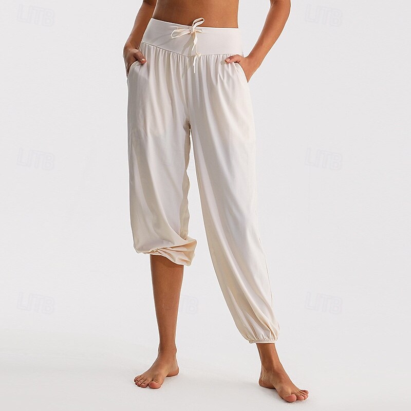 Women's fitness pants Pilates Pants Yoga Pants with Pockets Sun Protection High Waist Pilates Gym Zumba Bottoms Solid Color Watermelon Red Black Dark Navy Fall Sports Activewear Micro-elastic Loose3