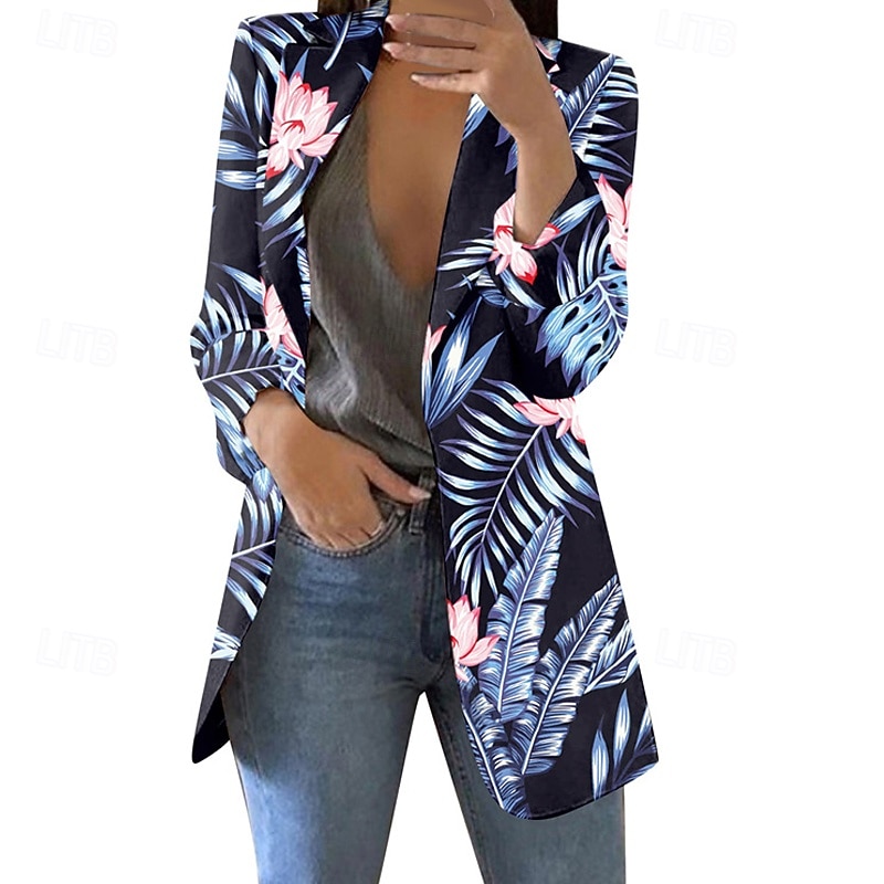Women's Blazer Comfortable Print Elegant Fashion Casual Floral Going out Casual Daily Cardigan Regular Lapel Regular Fit Long Sleeve Outerwear Black Pink Sky Blue Spring Fall4