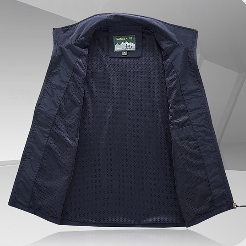 Men's Fishing Vest Hiking Vest Sleeveless Vest Outdoor Windproof Breathable Quick Dry Lightweight Winter Zipper Nylon Red Dark Navy Orange Hunting Fishing Climbing3