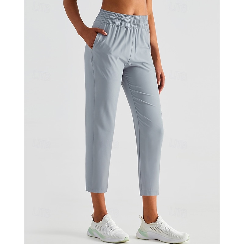 Women's Pilates Pants Yoga Pants Capri Pants with Pockets Lightweight High Waist Gym Pilates Zumba Bottoms Solid Color Khaki Grey Fall Sports Activewear Micro-elastic Loose Fit