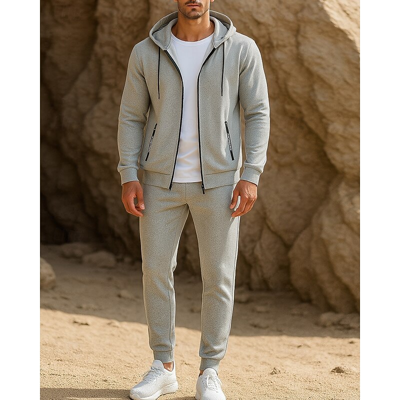 Men's Tracksuit Sweatpants Pullover Sweatshirt Drawstring Pocket Solid Colored Clothing Suit Summer Black Dark Gray Hiking Running Windproof Long Sleeve Sport Activewear Micro-elastic Regular Fit4