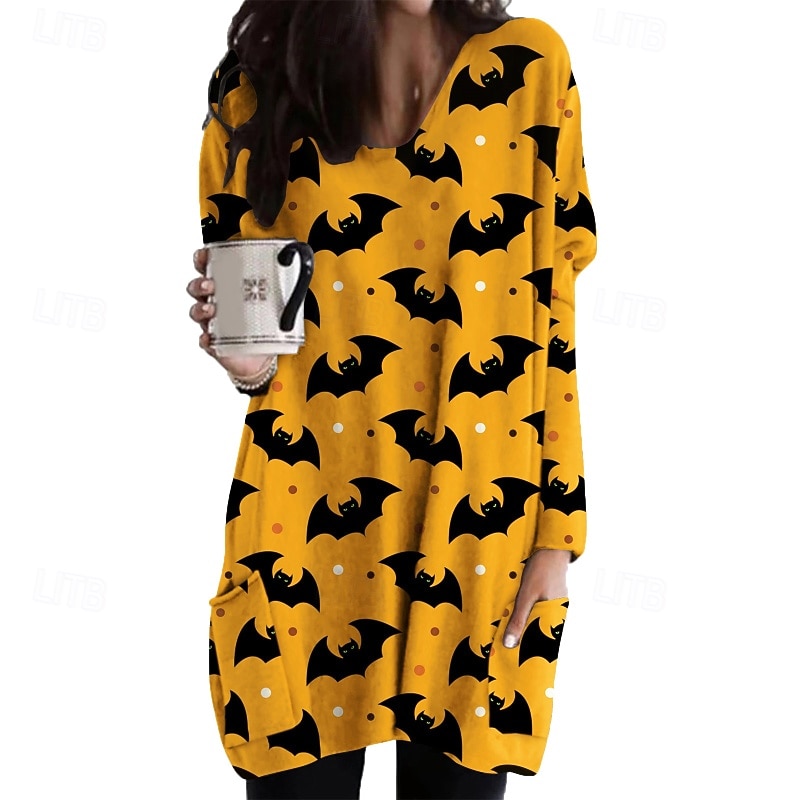 Women's Mini Dress Print Dress Classic Modern Outdoor Daily Holiday Regular Fit Flower Long Sleeve V Neck Light Yellow Black Yellow Orange Fall2