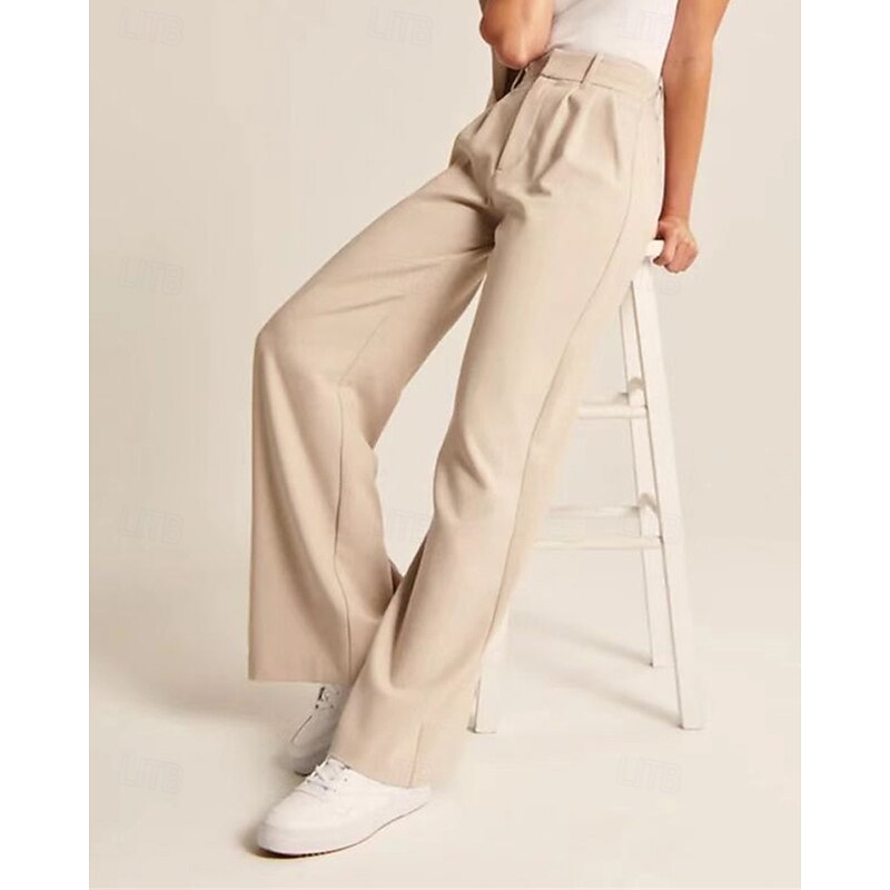 Women's Wide Leg Cropped Pants Streetwear Casual Ankle-Length High Waist Solid Color Pocket Breathability Soft Micro-elastic Vacation Street Daily Wear Black White Blue Brown Spring Fall Regular Fit3