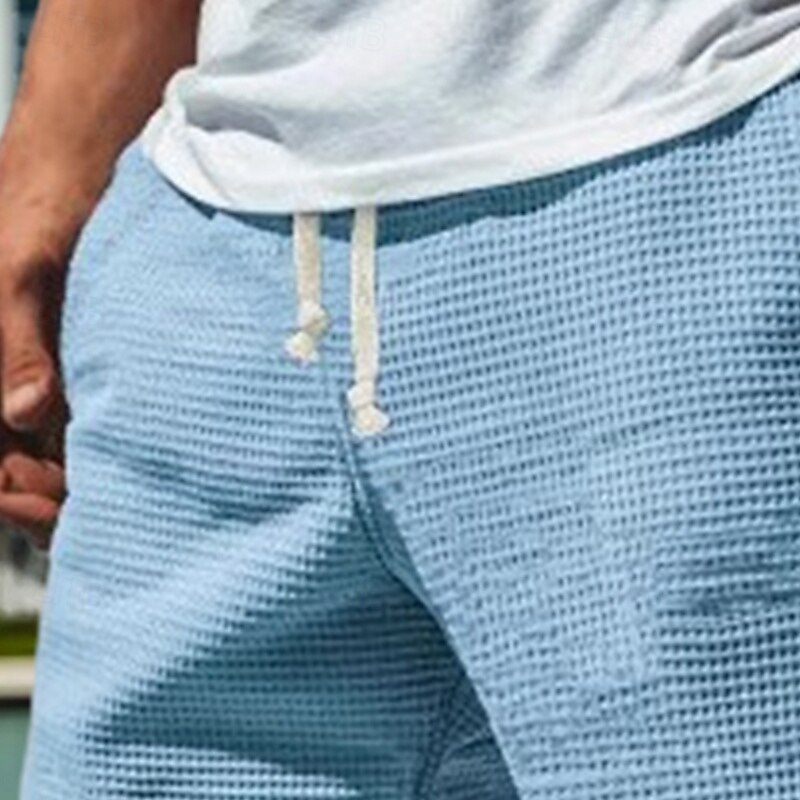 Men's Waffle Shorts Sweat Shorts Shorts Bermuda shorts Beach Shorts Elastic Waist Drawstring Plain Comfort Sports Knee Length Outdoor Daily Vacation Classic Style White Blue Micro-elastic2