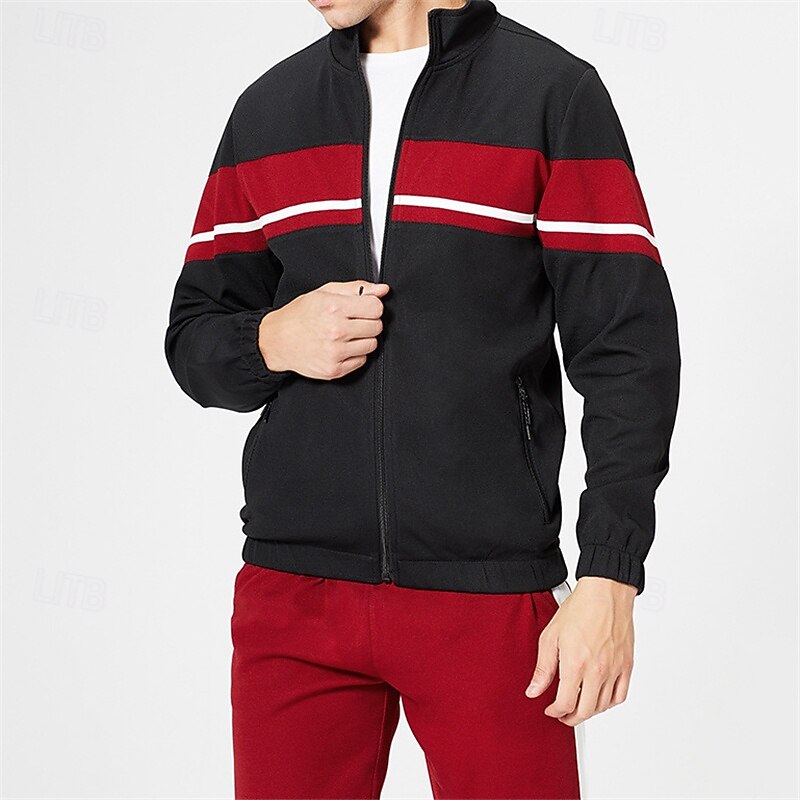 Men's Tracksuit Sweatpants Zip Up Sweatshirt Zipper Pocket Color Block Clothing Suit Fall Black Green Gym Workout Sports Windproof Long Sleeve Sport Activewear Micro-elastic Regular Fit2