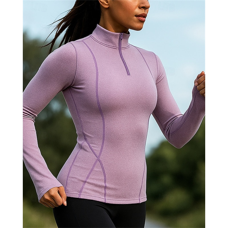 Women's Running Shirt Tennis Shirt Long Sleeve Tee Tshirt Fall Solid Colored Thermal Warm Lightweight Elastic Breathable Tennis Golf Running Sportswear Activewear Black Purple3