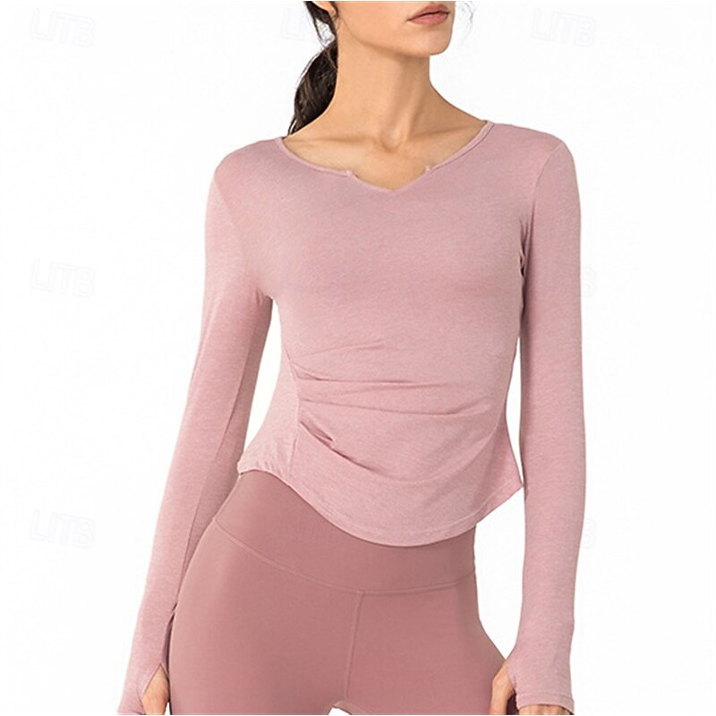 Women's Sports shirts V-neckline Skin Friendly Softness Breathable Wrinkles Long Sleeve Sports Solid Color Top For Pilates Zumba Running Activewear2