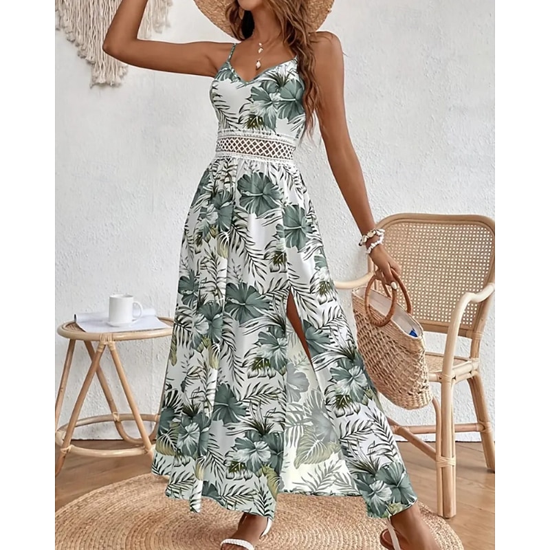 Women's Midi Dress Floral Dress Summer Dress Slip Dress Print Dress Fashion Classic Modern Vacation Daily Holiday Regular Fit Flower Sleeveless Straps Red Blue Green Summer