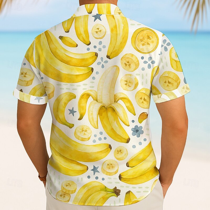 Men's Fruit Tropical Banana Summer Hawaiian Shirt Button Up Shirt Aloha Shirt Short Sleeve Hawaiian Vacation Beach Wear Summer Spring Turndown 3D Print Collared Shirts Yellow Green4