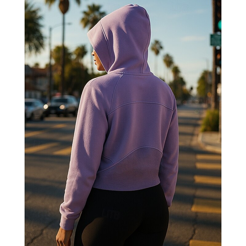 Women's Hoodie Sweatshirt Zip Up Hoodie Quarter Zip Long Sleeve Top Solid Colored Quick Dry Lightweight Breathable Tennis Golf Running Sportswear Activewear Red Purple Brown2