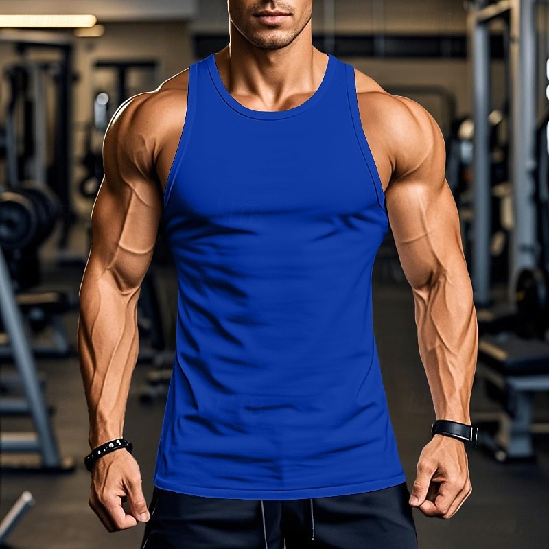 Men's Tank Top Vest Undershirt Sleeveless Shirt Sleeveless Round Neck Crewneck Summer Solid Color Plain Fashion Classic Comfortable Street Casual Sports Black White Red Top Tee for Men2