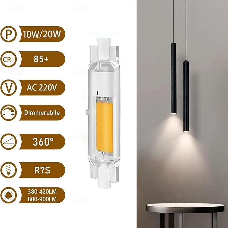 R7S LED Tube Bulbs 220V 78mm 118mm Deep Dimmable Light Bulbs 10W 20W Double Ended Base T3 LED Replacement for Halogen Light 2Pcs2