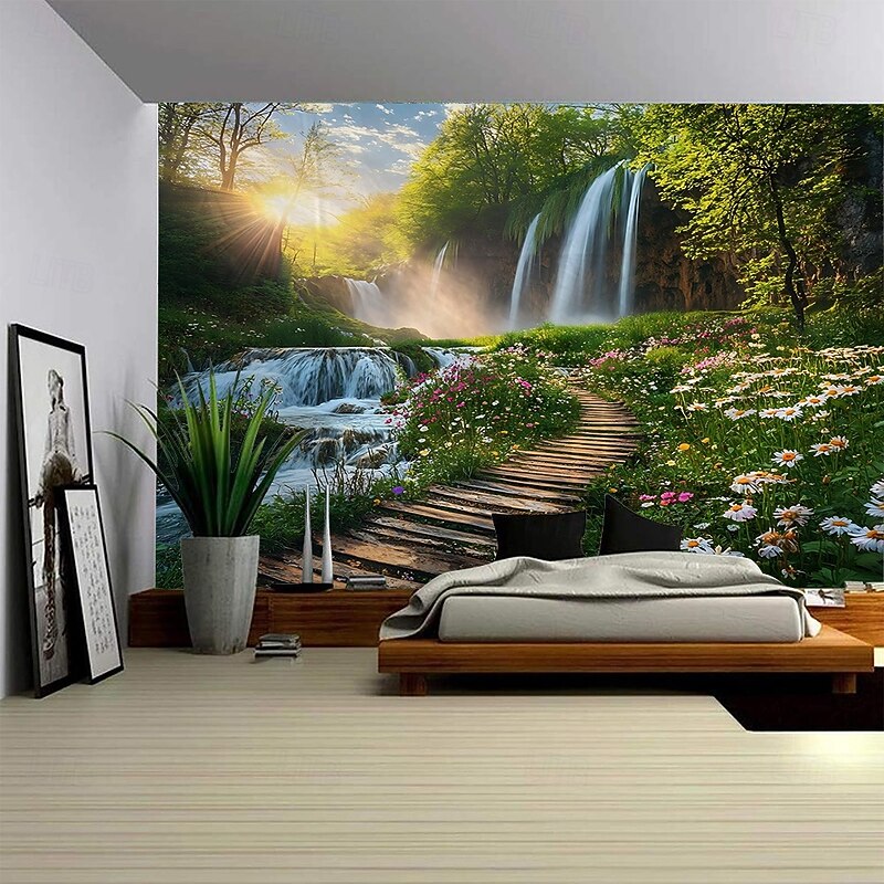 Natural scenery waterfalls forests tapestries decorative art blankets curtains hanging home bedrooms living rooms decoration4