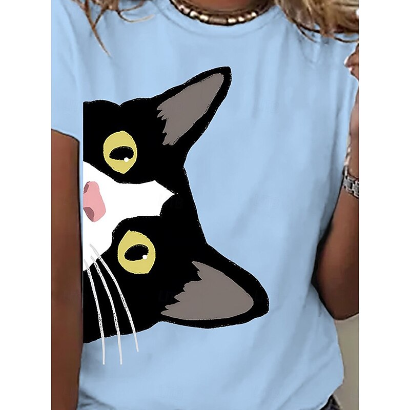 Women's T Shirt Graphic Animal Cat Vintage Stylish Trendy Short Sleeve Crew Neck Regular Tops Daily Weekend Print Black Pink Blue Purple Summer3