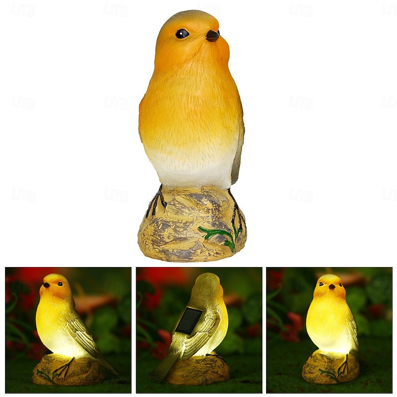 1 Pc  Outdoor Solar Landscape Lights Waterproof Resin Luminous Bird Simulation Robin Bird Decorative Light Courtyard Garden Park Lawn Path Statue Landscape Light2
