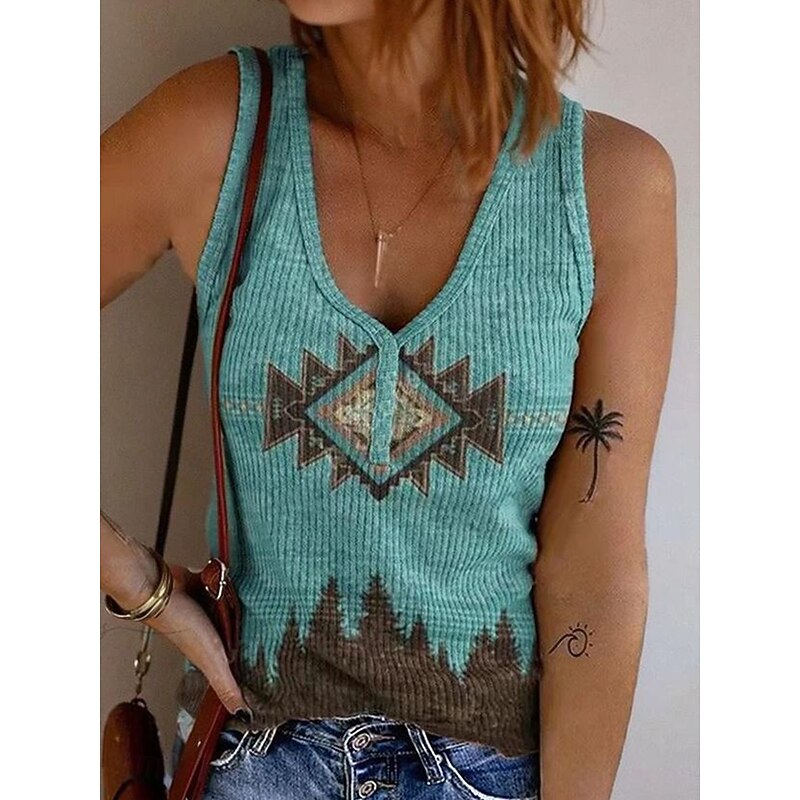 Women's Camisole Tank Top Graphic Geometric Bohemia Vintage Stylish Sleeveless Sleeveless V Neck Crop Tops Daily Print Blue Brown Khaki Summer Spring3