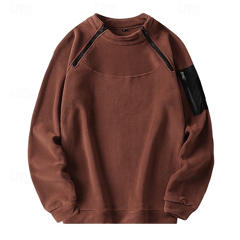 Men's Zip Sweatshirt Fleece Hoodie Yellowish brown Reddish brown Black Army Green Navy Blue Standing Collar Plain Zip Up Front Pocket Sports & Outdoor Casual Daily Streetwear Cool Sportswear Fall4