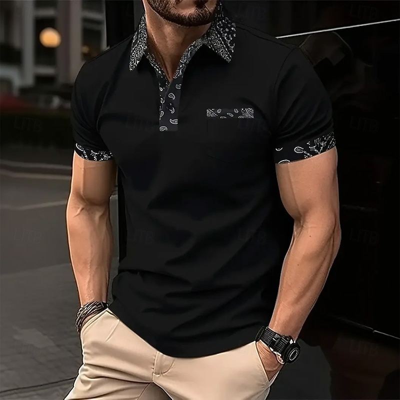 Men's Plain Golf Shirt Short Sleeve Polo Shirts Lapel Casual Business Casual Business Athleisure Pocket Buttons Summer Dark Brown Black Dark Green