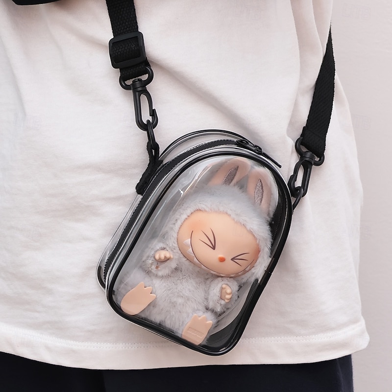 Clear Bag Keychain For 17/15cm Plush Doll (NO DOLL)Hanging Display CaseProtective CasePlastic PVC Storage Box3