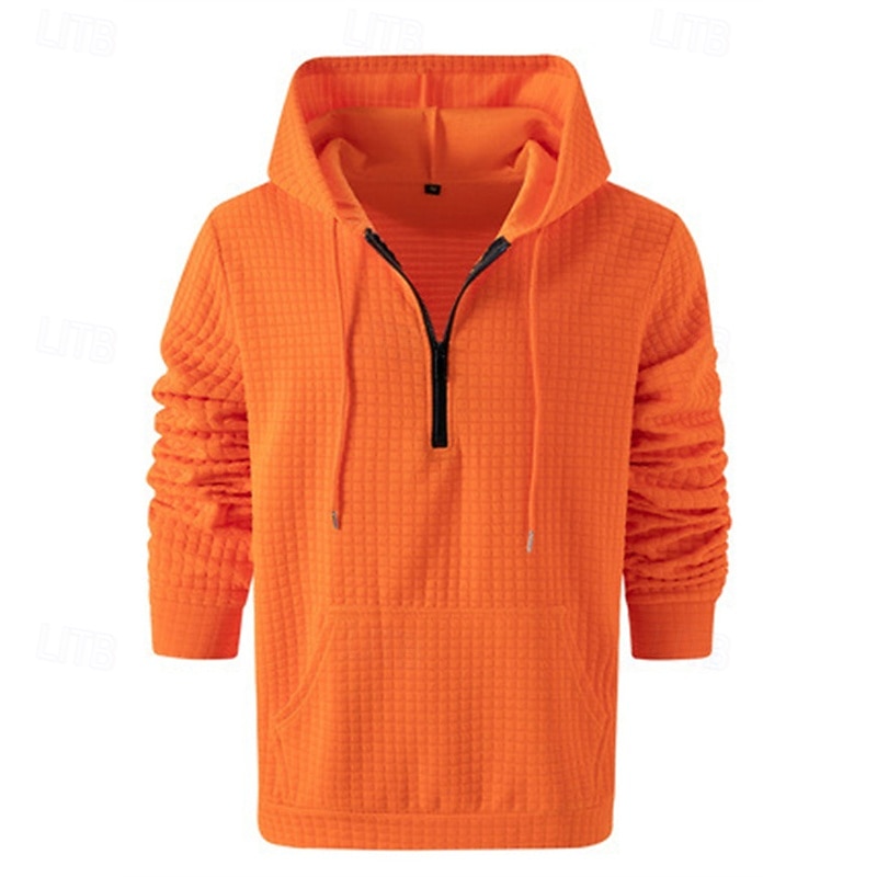 Men's Hoodie Quarter Zip Hoodie Black White Navy Blue Orange Light Grey Hooded Plain Jacquard Pocket Ribbed Textured Sports & Outdoor Daily Holiday Polyester Streetwear Basic Casual Spring Autumn2