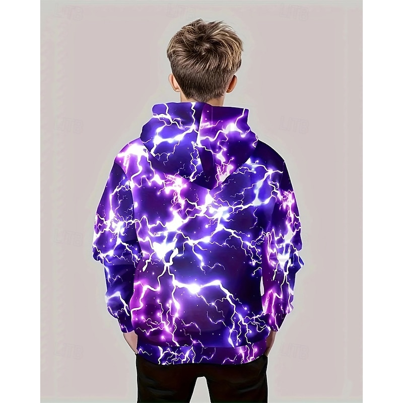 Boys' 3D Graphic Lightning Hoodie Long Sleeve Spring Fall Fashion Streetwear Kids 4-12 Years Hooded Outdoor Casual Daily Regular Fit2