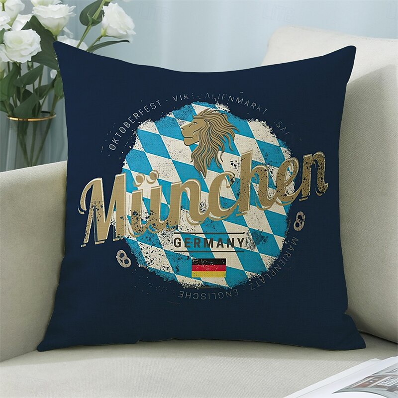 Oktoberfest Munich Bavarian Decorative Toss Pillows Cover 1PC Soft Square Couch Cushion German Beer Design White Blue Plaid3