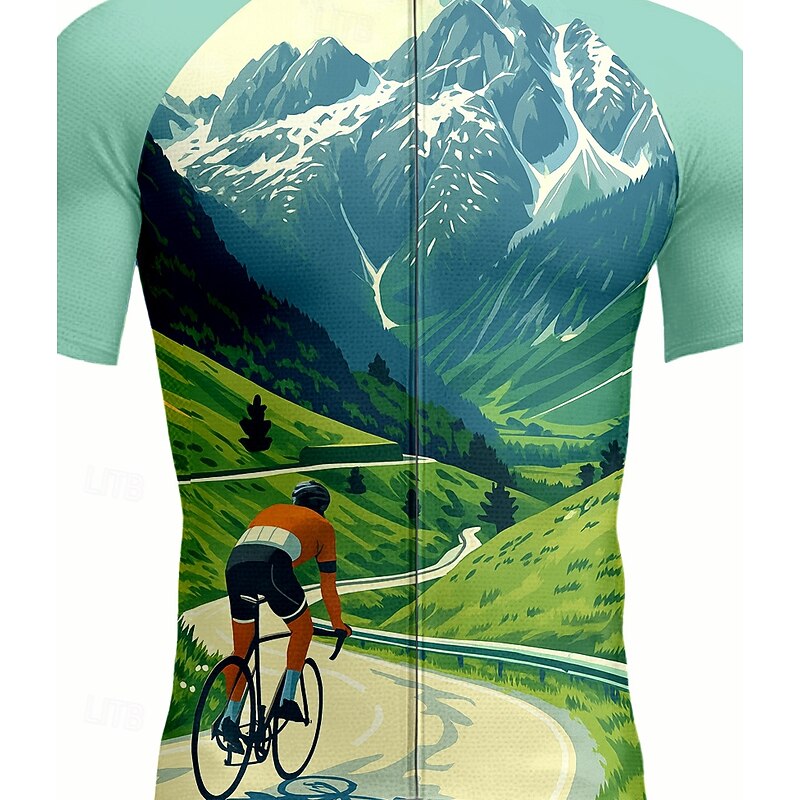 Men's Cycling Jersey Graphic Geometric Short Sleeve Bike Jersey Top with 3 Rear Pockets UV Resistant Quick Dry Front Zipper Reflective Strips Sports Green Clothing Apparel3