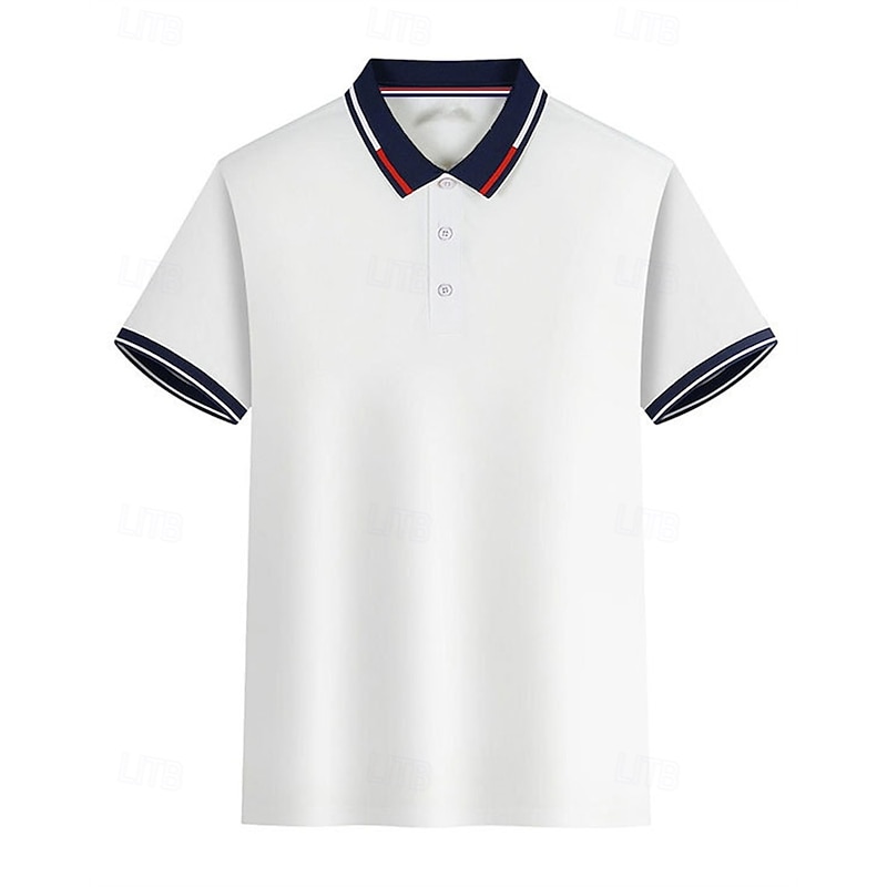 Men's Golf Shirt Golf Polos Shirts Casual Sports Lapel Short Sleeve Basic Modern Color Block Patchwork Buttons Summer Regular Fit Lake blue Wine Denim Blue Black White Pink Golf Shirt4