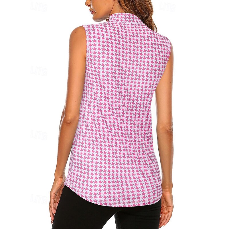 Women's Plaid / Check Sport Shirt Golf Polo Shirt Tennis Shirt Sleeveless Zipper High Elasticity Moisture Wicking Breathable Tennis Golf Pickleball Turndown Zip Collar Shirt Top Black Pink Navy Blue2