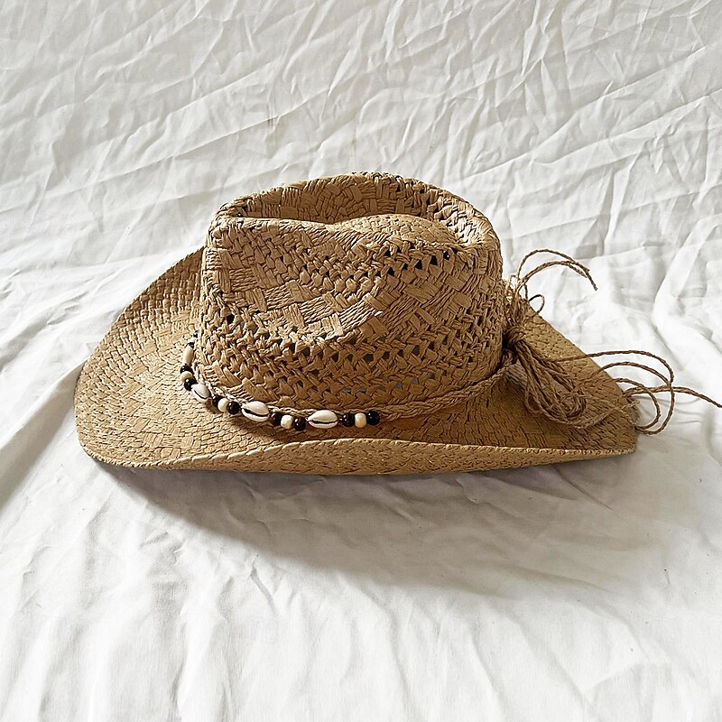 Shell Straw Hat Seaside Holiday Sun Hat Roll Brim Cowboy Straw Hat3