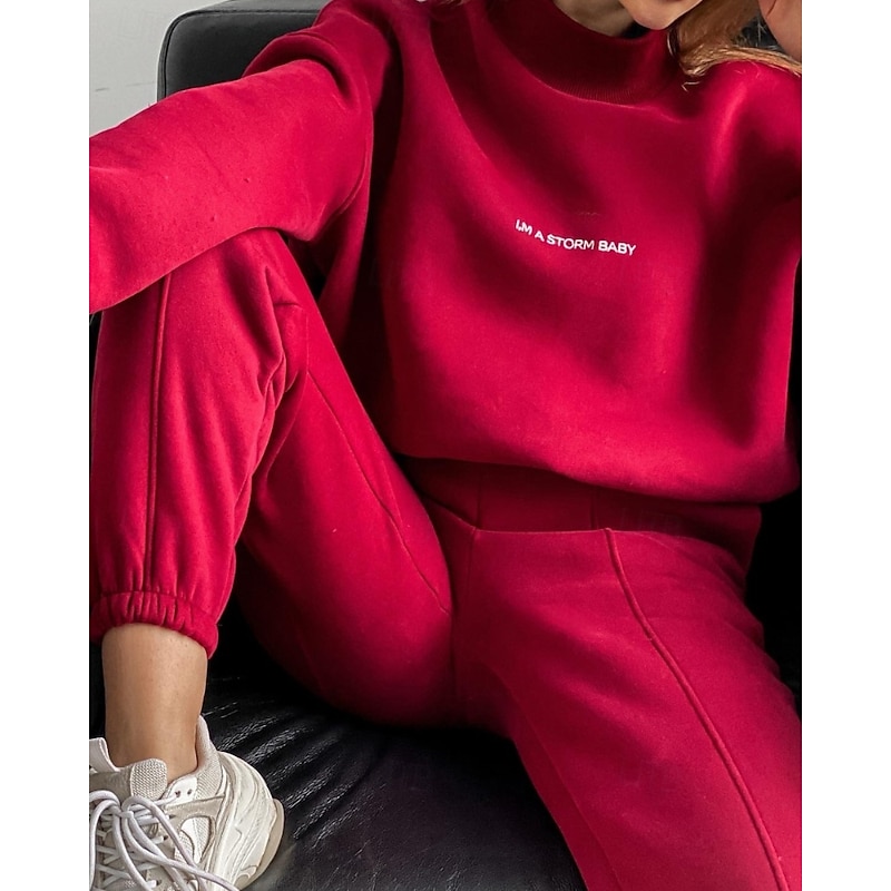 Women's Tracksuit Sweatpants Pullover Sweatshirt Pocket Letter Clothing Suit Fall Black White Workout Athleisure Running Thermal Warm Windproof Long Sleeve Sport Activewear Stretchy Regular Fit4