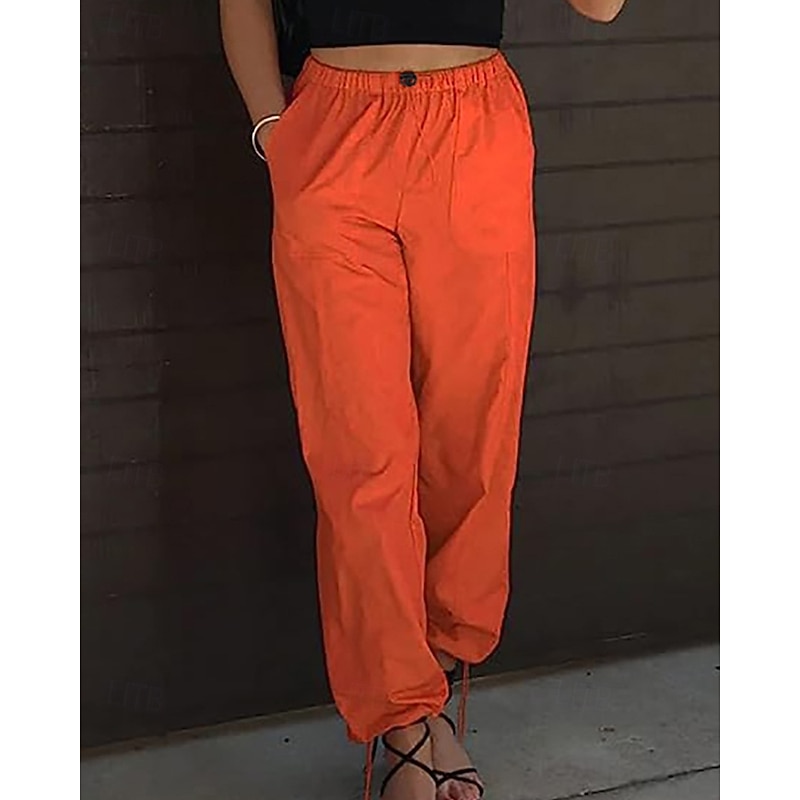 Women's Slacks Bloomers Streetwear Full Length Natural Plain Pocket Elastic Waist Comfy Outdoor Comfortable Street Going out Orange red Pink Khaki Summer Regular Fit3