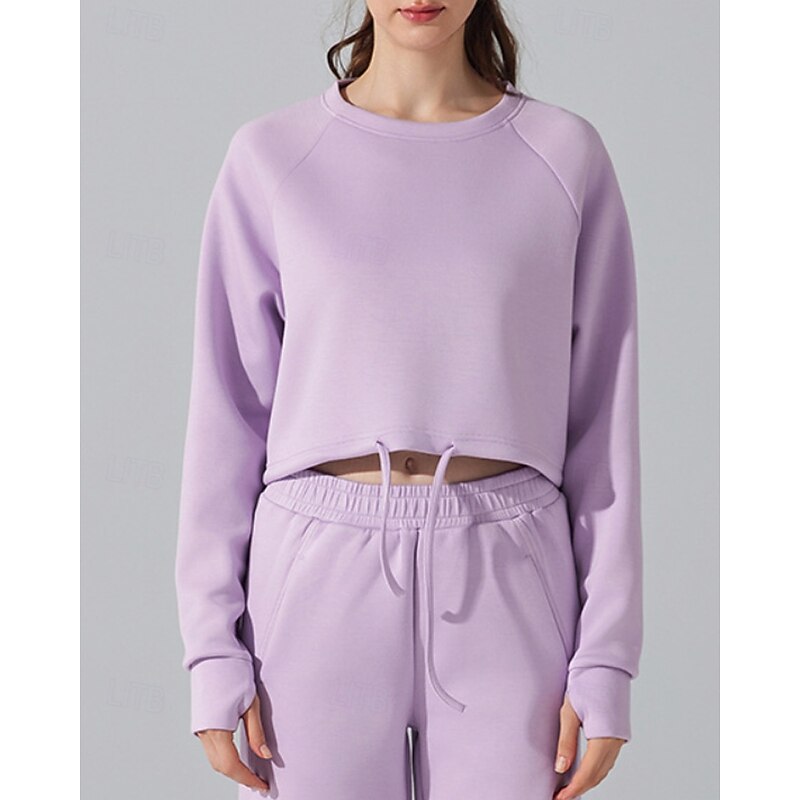 Women's Sweatshirt Track Top Pullover Drawstring Long Sleeve Top Athleisure Fall Solid Colored Cotton Thermal Warm Windproof Pilates Running Yoga Sportswear Activewear Black White Sky Blue2