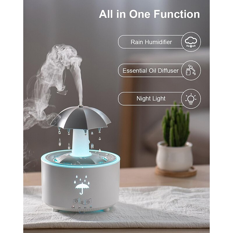 Rain Umbrella Humidifier & Aroma Diffuser with Soothing Rain Sounds, Water Drip Effect, 7 Colors Mood Light, Timer and Auto-Off, Ideal for Relaxation, Sleep, Home, Bedroom, Desk2