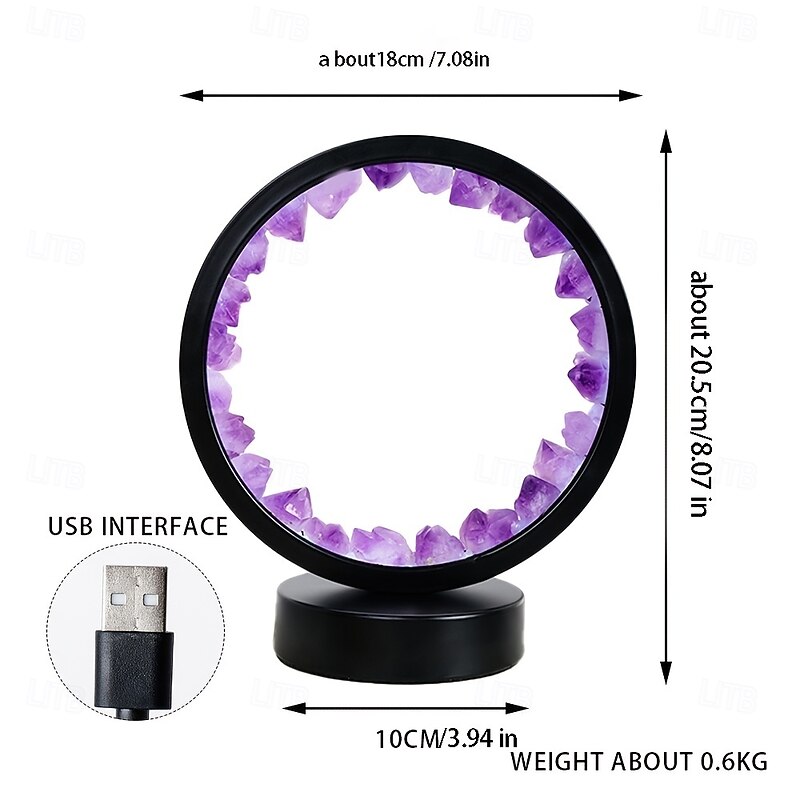 LED Rechargeable Bedside Lamp Natural Quartz Amethyst Cluster Night Lamp Bedroom Desk circular Circle Decorative Lights4