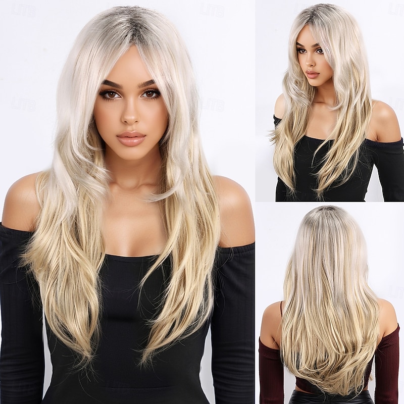 Synthetic Wig Bouncy Curl kinky Straight Layered Haircut With Bangs Machine Made Wig 24 inch A1 Synthetic Hair Women's Classic Thick Comfortable Blonde