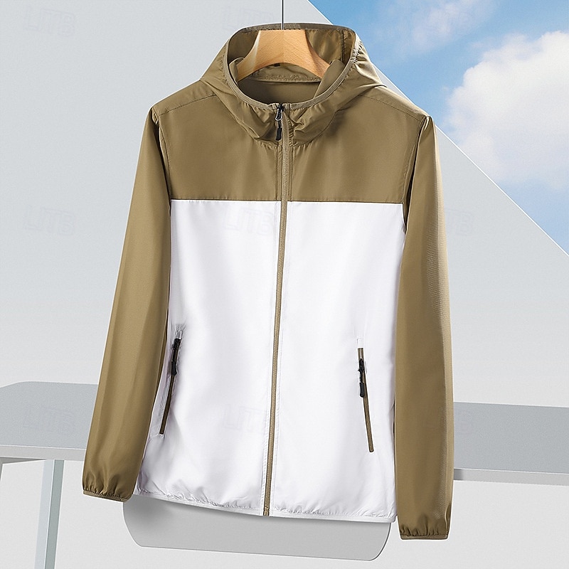 Unisex Running Jacket  Windbreaker Outdoor Jacket Pocket Full Zip Long Sleeve Outerwear Athletic Sun Protection Breathable Quick Dry Lightweight Tennis Golf Running Sportswear Activewear Color Block3