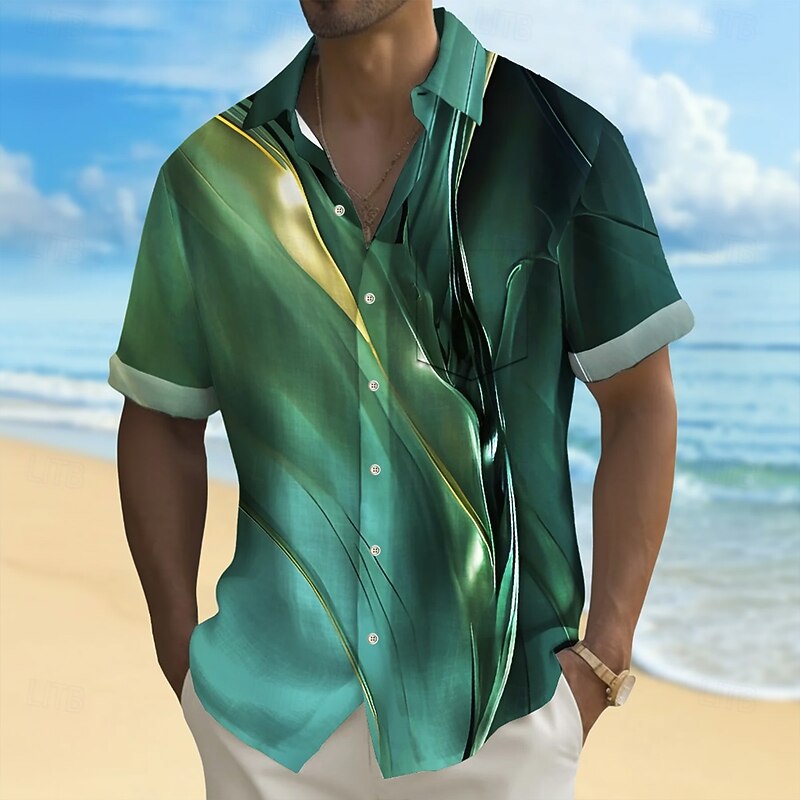 Men's Geometric Marble Abstract Art Shirt Summer Shirt Button Up Shirt Short Sleeve Fashion Casual Outdoor Vacation Dailywear Summer Spring Turndown 3D Print Collared Shirts Front One Pocket Blue