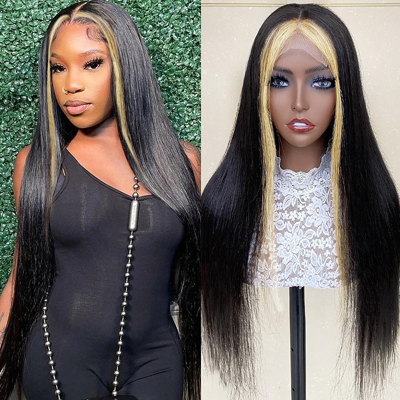 1B/613# Highlights Dyeing Color Human Hair 13x4 Lace Front Wig Straight Hair 150%% Density For Black Women