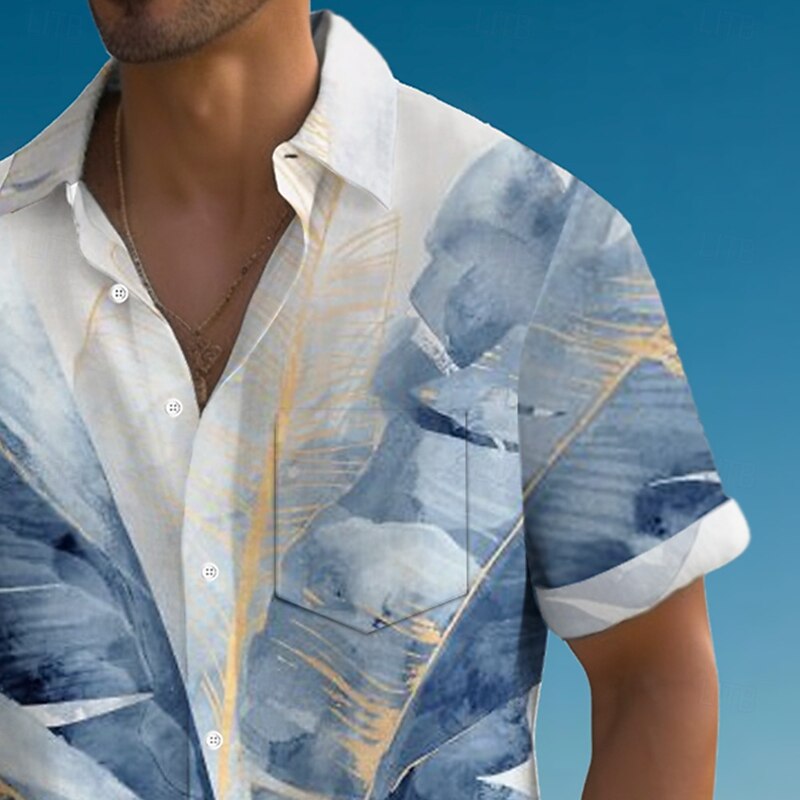 Men's Palm Leaf Tropical Plants Summer Hawaiian Shirt Button Up Shirt Aloha Shirt Short Sleeve Hawaiian Holiday Beach Wear Summer Spring Turndown 3D Print Collared Shirts Front One Pocket Light Pink2