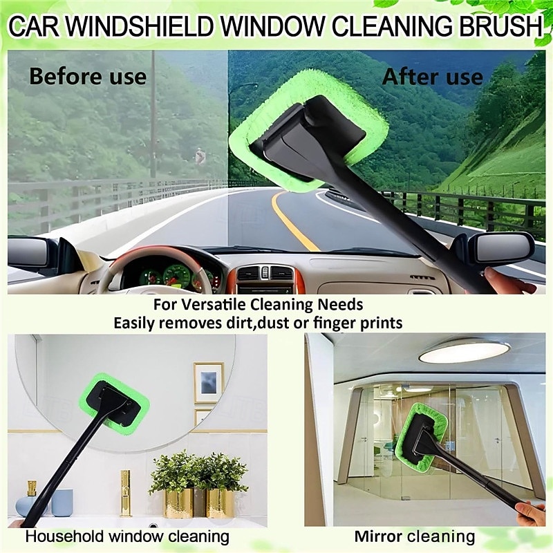 Car Windshield Cleaning Tool Windshield Cleaner with 5 Washable and Reusable Microfiber Pads and Extendable Handle for Auto Glass Wiper3