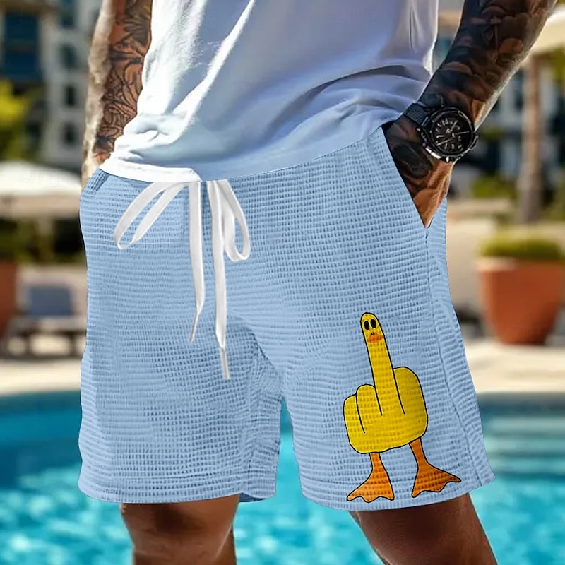 Men's Animal Funny Duck Waffle Shorts Sweat Shorts Casual Shorts Mid Waist Fashion Casual Vacation Jogging Workout Elastic Drawstring Waist Shorts with Pockets Designer Clothing Apparel