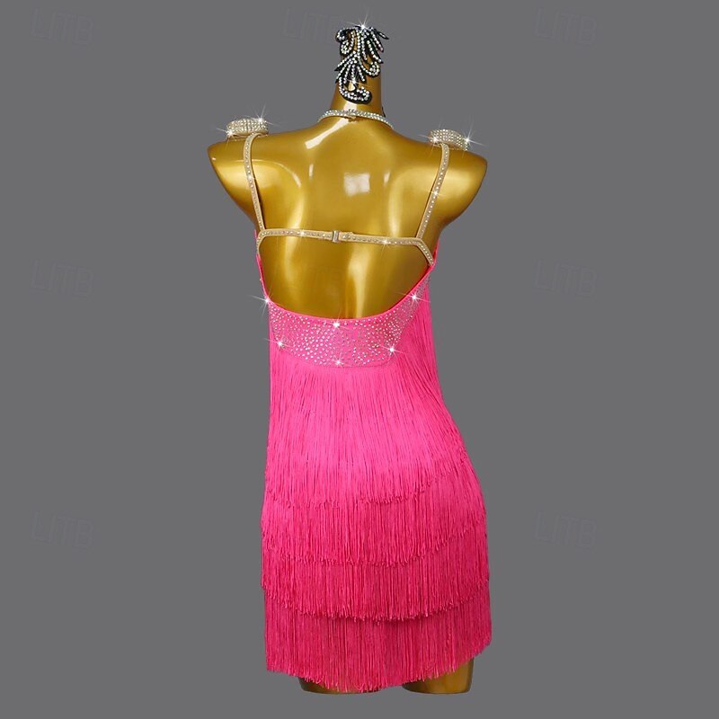 Latin Dance Dress Crystal / Rhinestone Tassel Splicing Women's Performance Party Sleeveless Spandex2