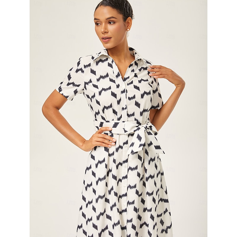 Monochrome Geometric Faux-Linen Dress2