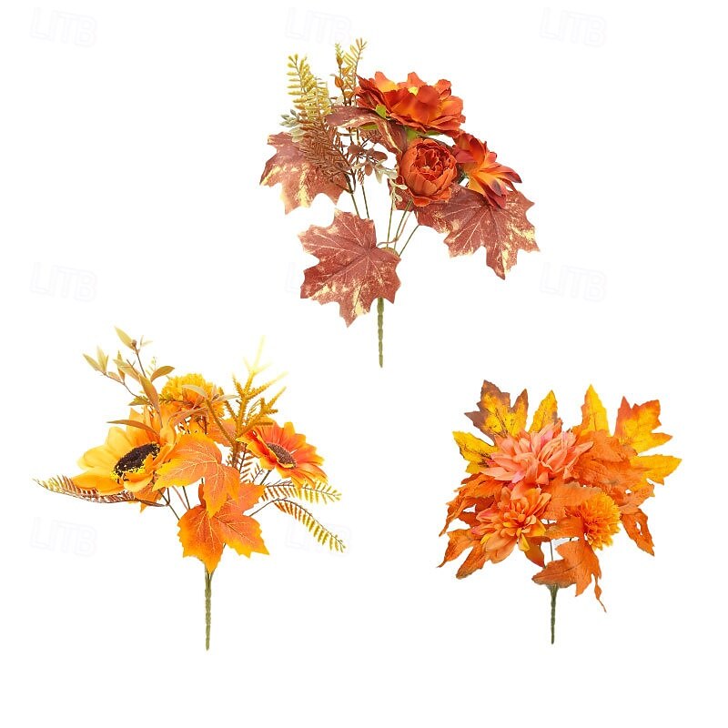 1 Bundle Fall Artificial Flower Bouquet, Thanksgiving Maple Leaf Pumpkin Wreath, Halloween Autumn Home Decor Arrangement4