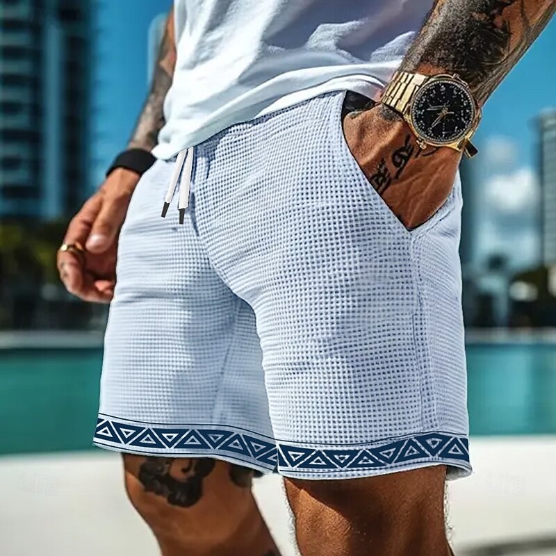 Men's Geometric Triangle Waffle Shorts Sweat Shorts Casual Shorts Mid Waist Fashion Casual Vacation Jogging Workout Elastic Drawstring Waist Shorts with Pockets Designer Clothing Apparel2