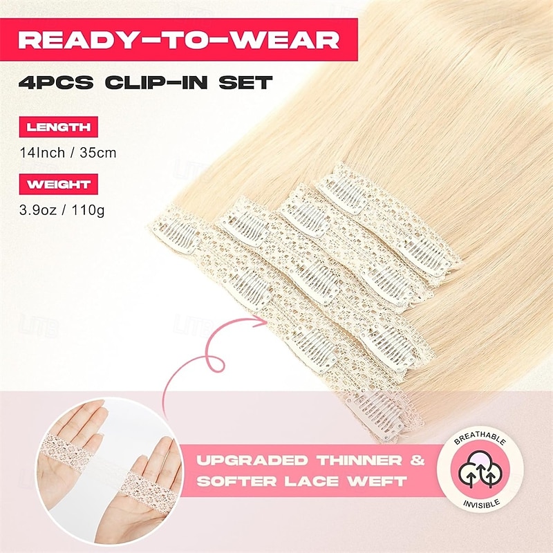 Hair Extensions 18 Short Clip in Hair Extensions 4PCS Straight Natural Soft Synthetic Hairpiece for Women - Light Blonde4